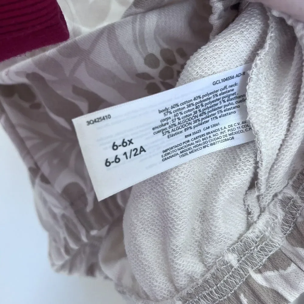 Carter's Girl's Floral Print Sweatshirt Neutral Ivory‎ Cream Size 6 New NWT